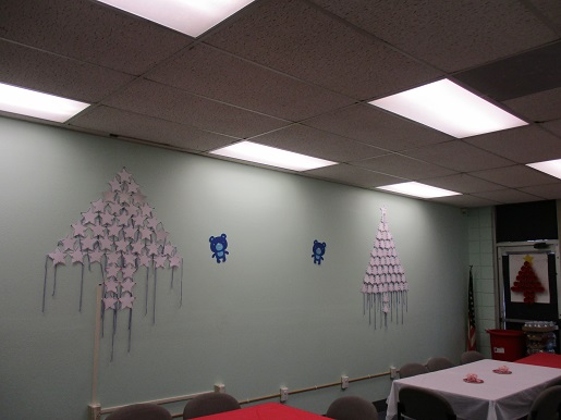 The pancake room has been decorated for the Christmas party